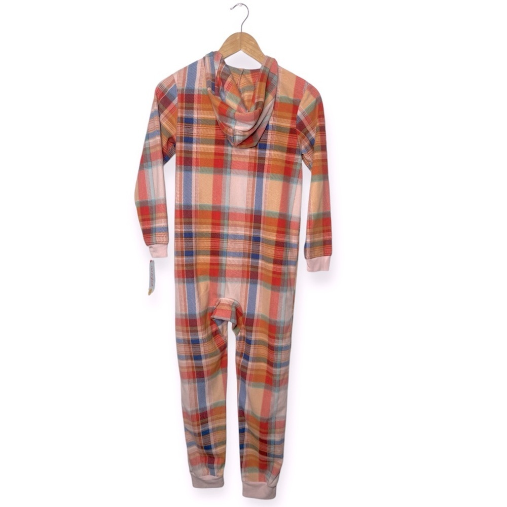 CAT & JACK Girl's Pajamas Fleece Hooded plaid One Piece - Picture 2 of 4